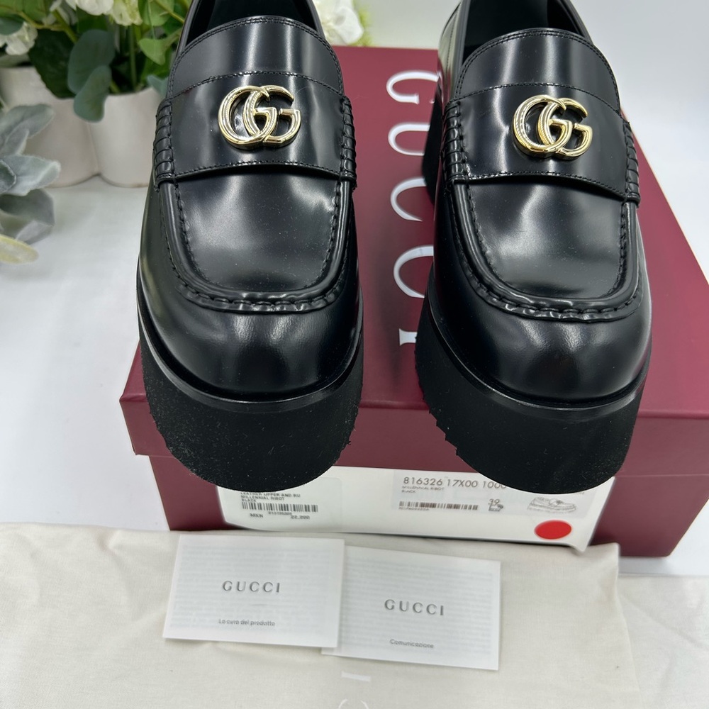 Women's Gucci double G platform, leather loafers size 39 made in Italy - Picture 3 of 10